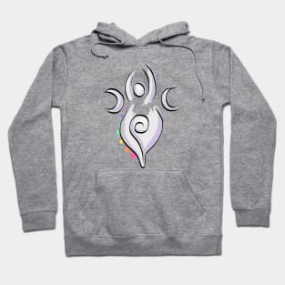 Spiral Goddess T-Shirt Three Symbol Wiccan Pagan and Chakras - on light Hoodie